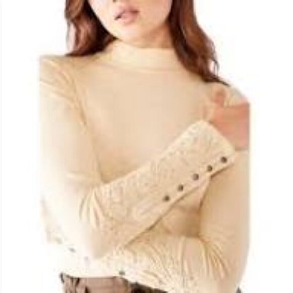 We the Free Hooked on You Mockneck Embroidered Boho Top Cream Size - Picture 2 of 16